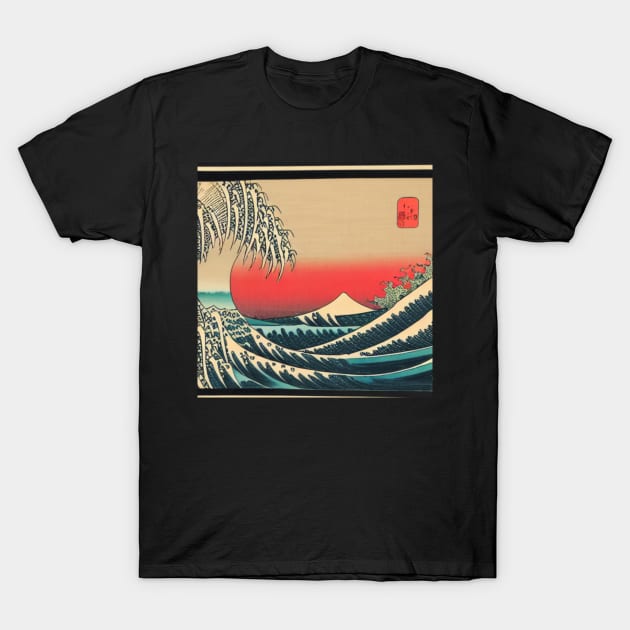 The Majestic Wave at Sunset - A Breathtaking Ukiyo-e Painting T-Shirt by aestheticand